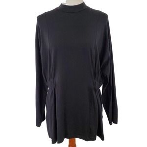 Gudrun Sjoden Lagenlook Top Size Large Black Boho Elastic Sides High Neck Greece